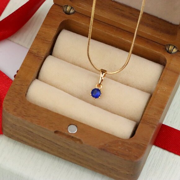 "Tiny Round Blue Pendant in Gold Finish for Delicate Everyday Style, XPPT1657 - Picture 6 of 13